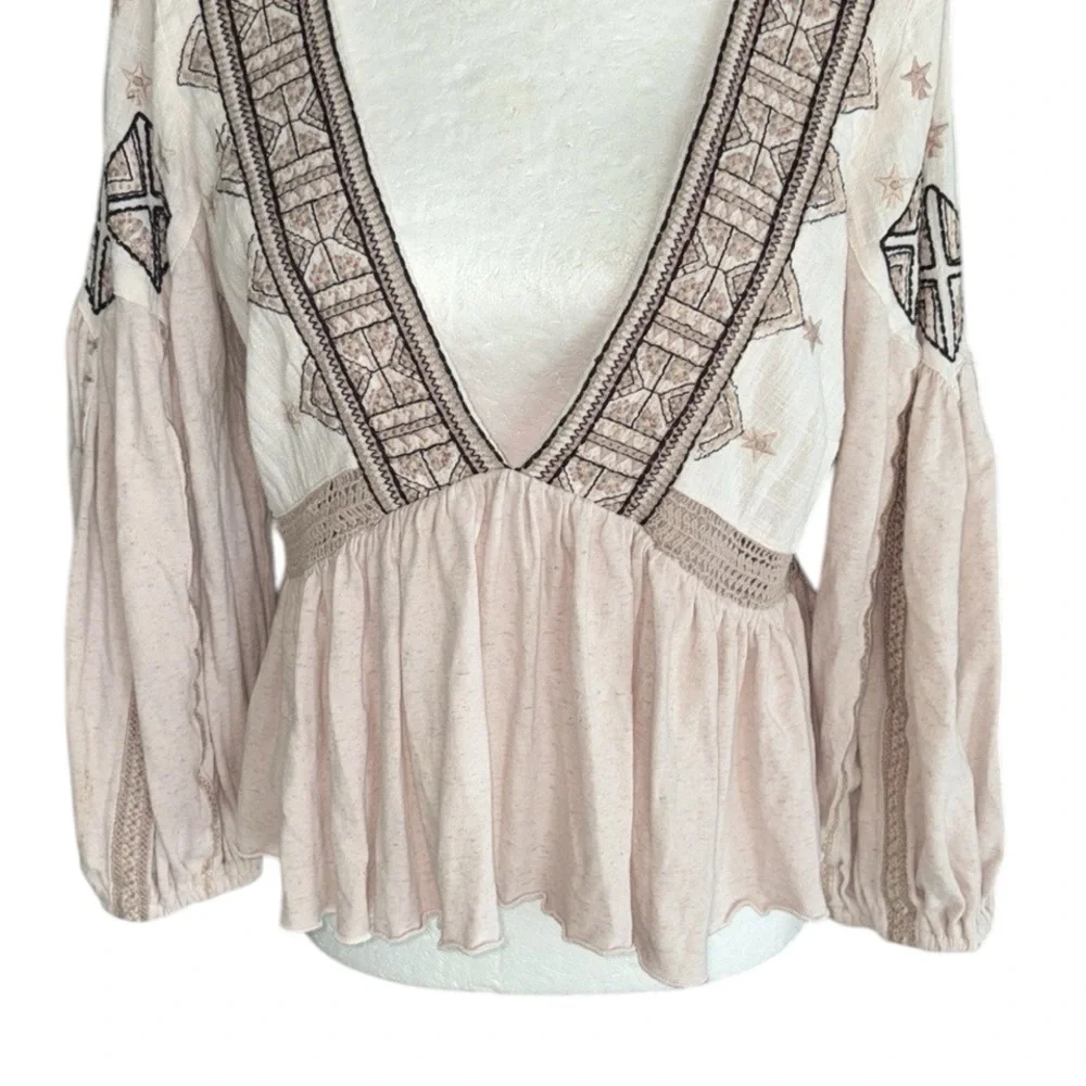 Free People Aria Embroidered Crochet Ruffle Peplum Crop Top in Lagoon Combo - M